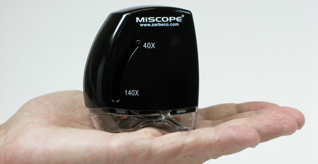 MiScope handheld digital microscope on hand